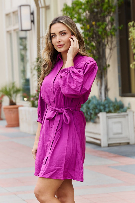 Janie Belted Mini Dress in Magenta