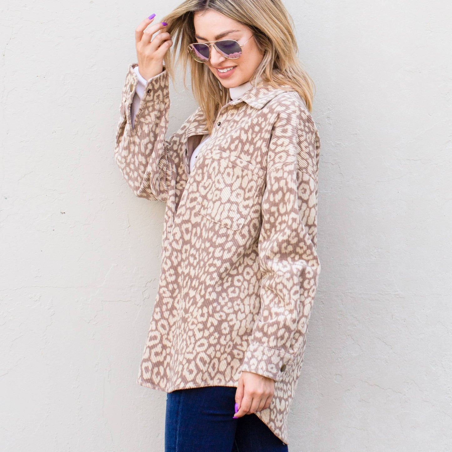 Beige Leopard Corduroy Shacket