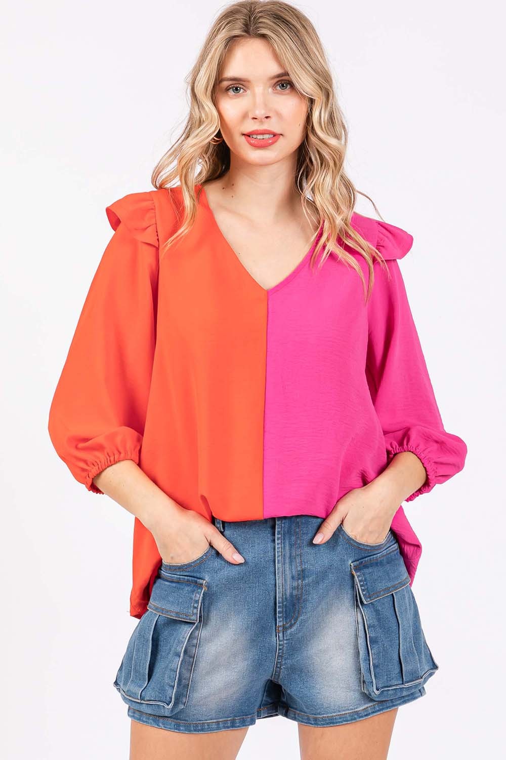 Ruffle Trim Contrast Blouse