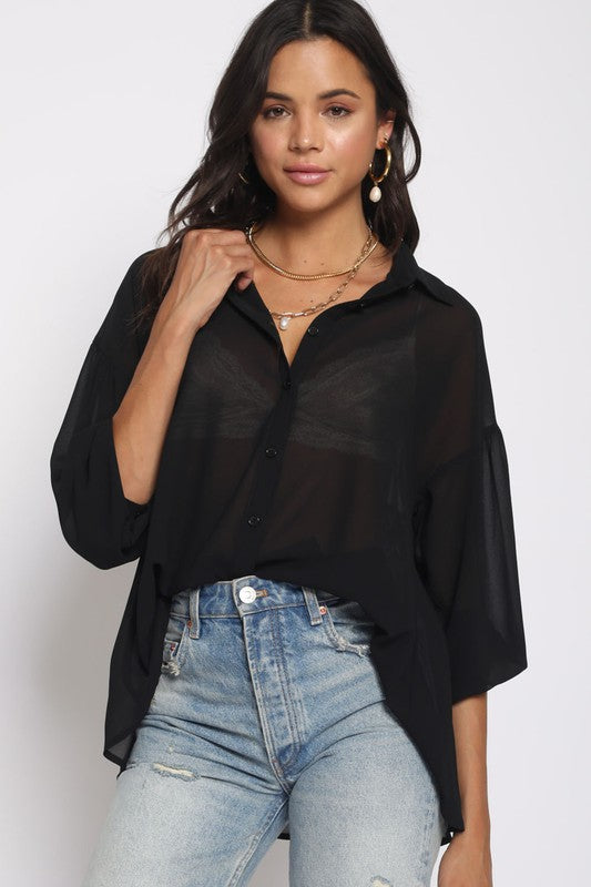 Natali Sheer Button Up Blouse