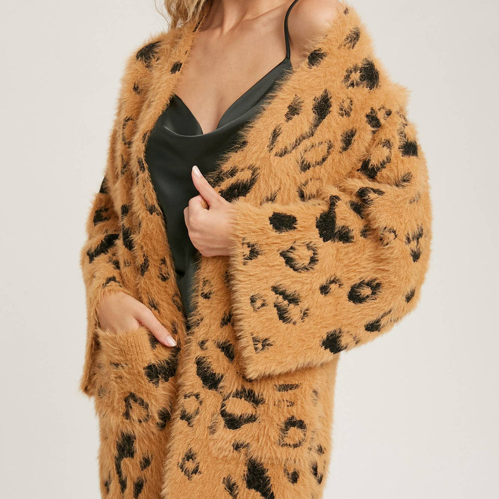 Camel Fuzzy Leopard Cardigan