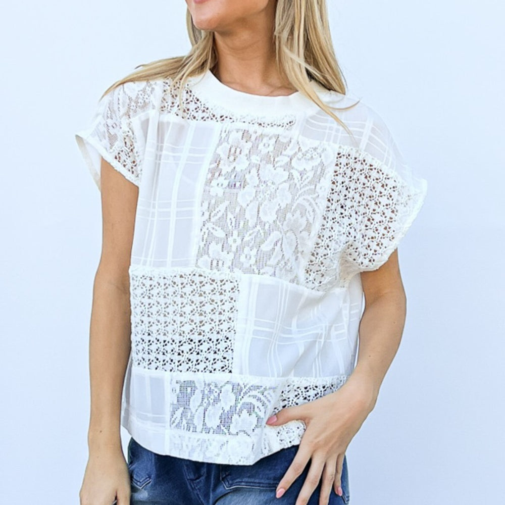 
                      
                        Lace Patchwork Short Sleeve Top and Cami Set
                      
                    