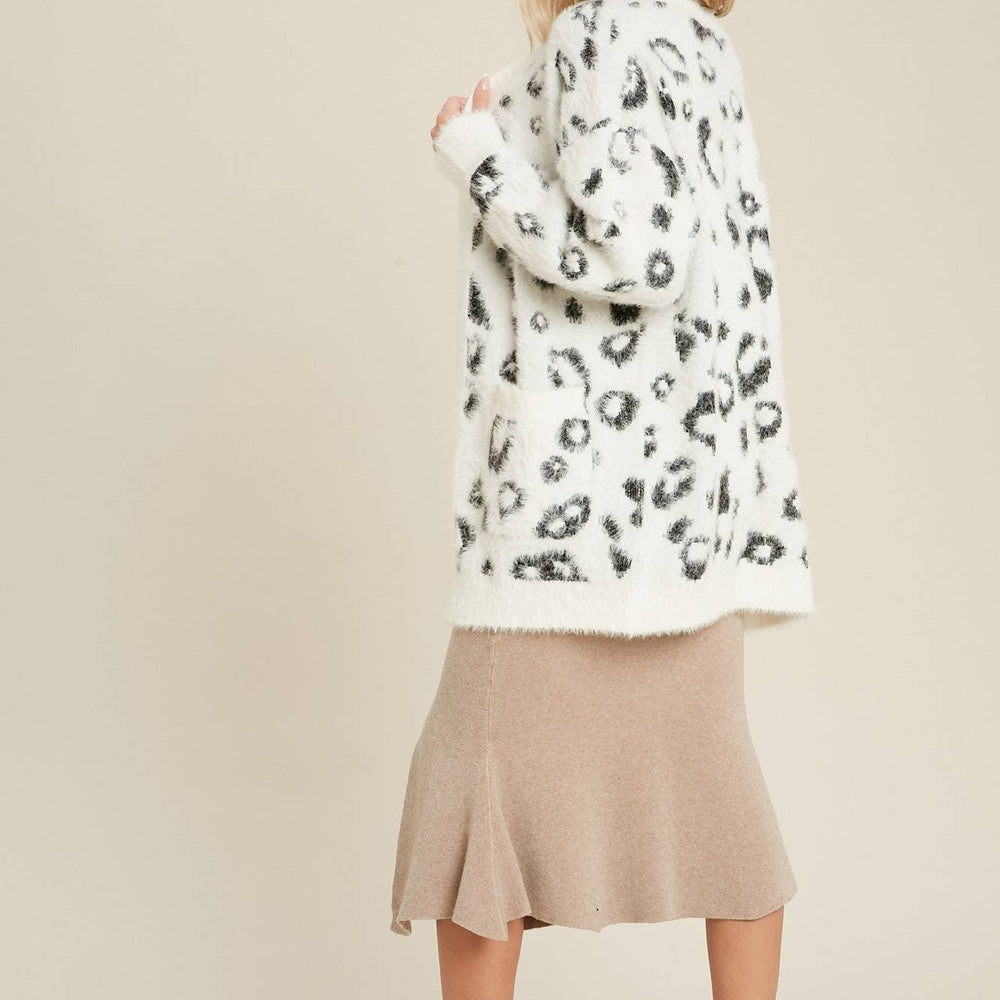 Ivory Fuzzy Leopard Cardigan