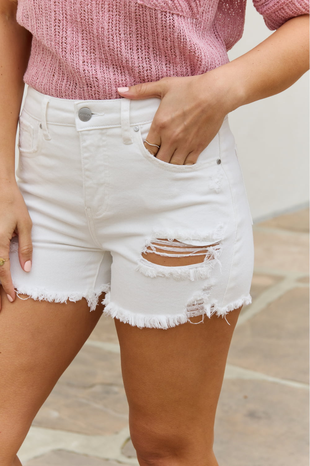 Load image into Gallery viewer, Lily High Waisted Distressed Shorts
