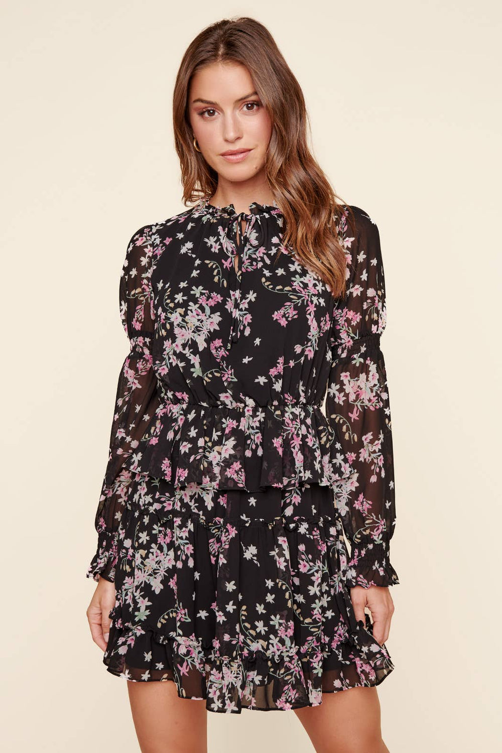 Ella Black Floral Ruffle Dress