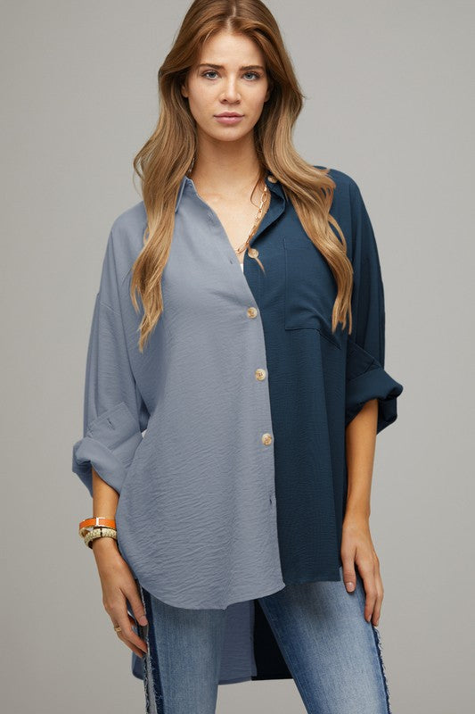 Madi Color Block Button Down Shirt