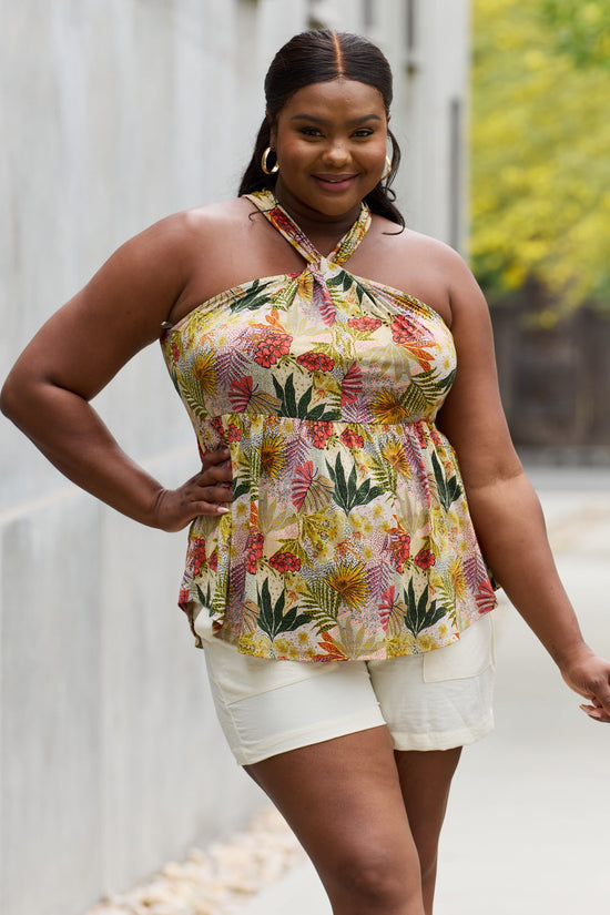 Serinity Floral Halter Top in Green