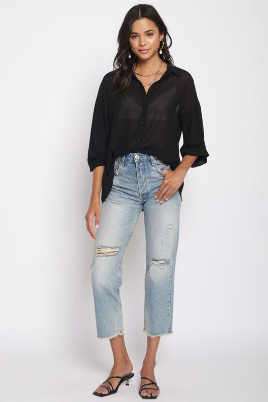 Natali Sheer Button Up Blouse