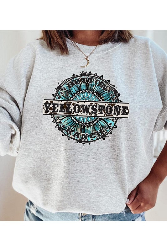 Turquoise Yellowstone Graphic Pullover
