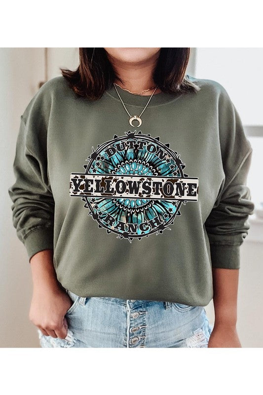 Turquoise Yellowstone Graphic Pullover