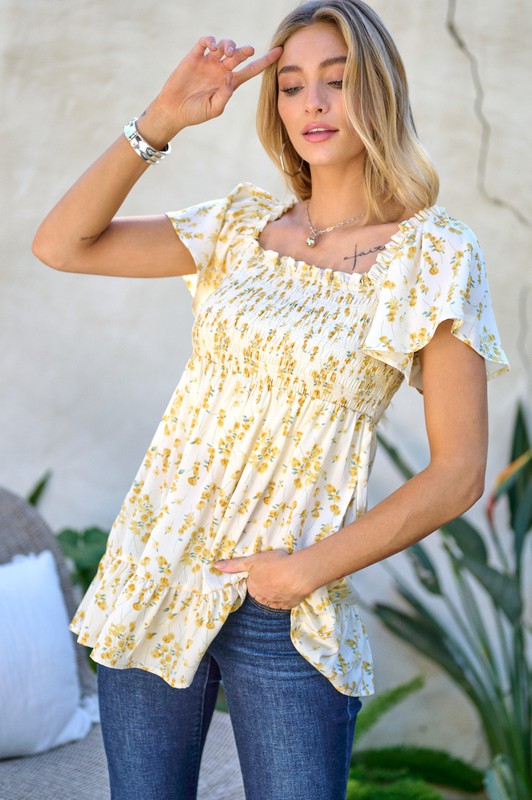 Laura Shirred Floral Top