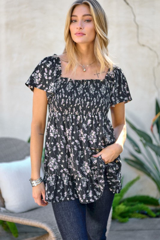 Laura Shirred Floral Top