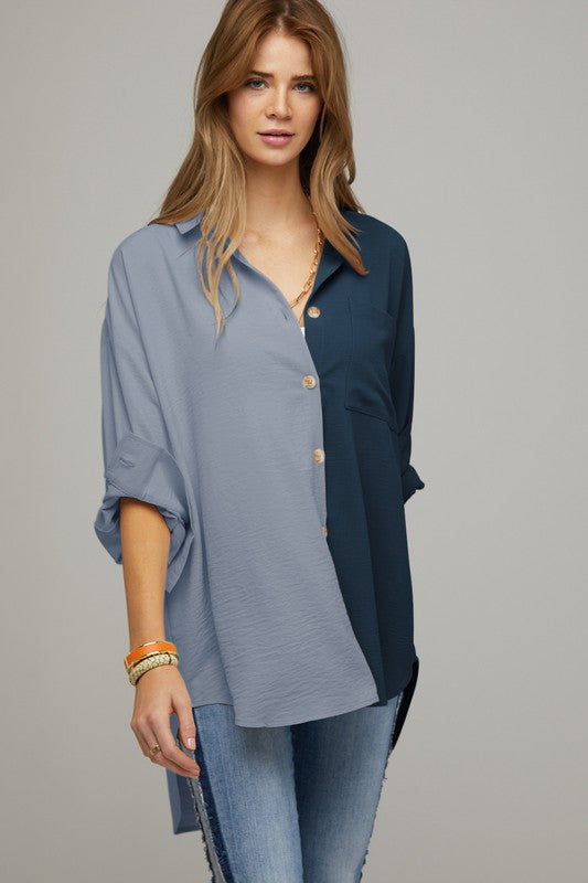 Madi Color Block Button Down Shirt