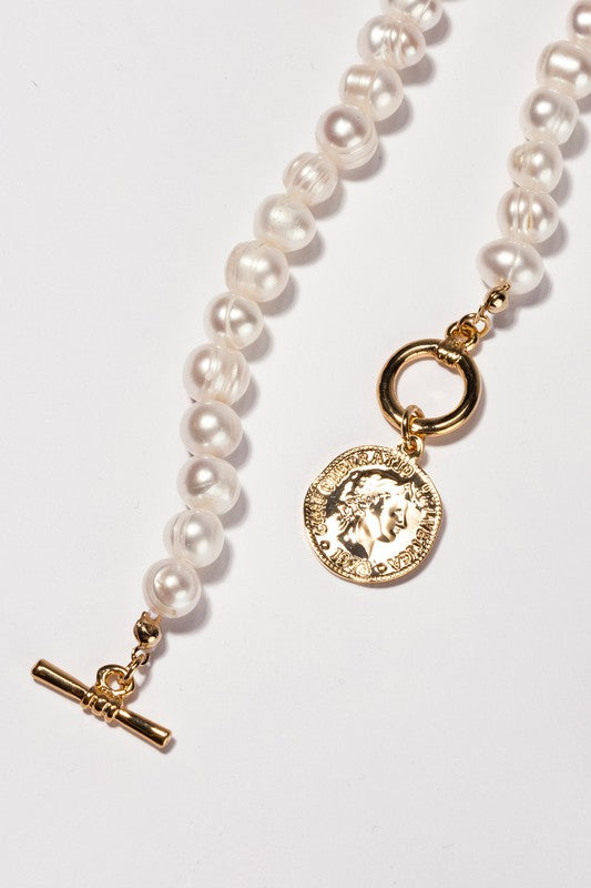 Pearl & Coin Pendant Necklace