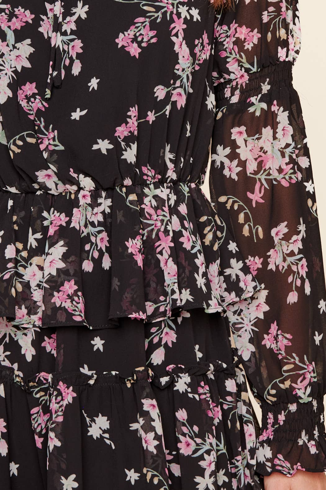 Load image into Gallery viewer, Ella Black Floral Ruffle Dress
