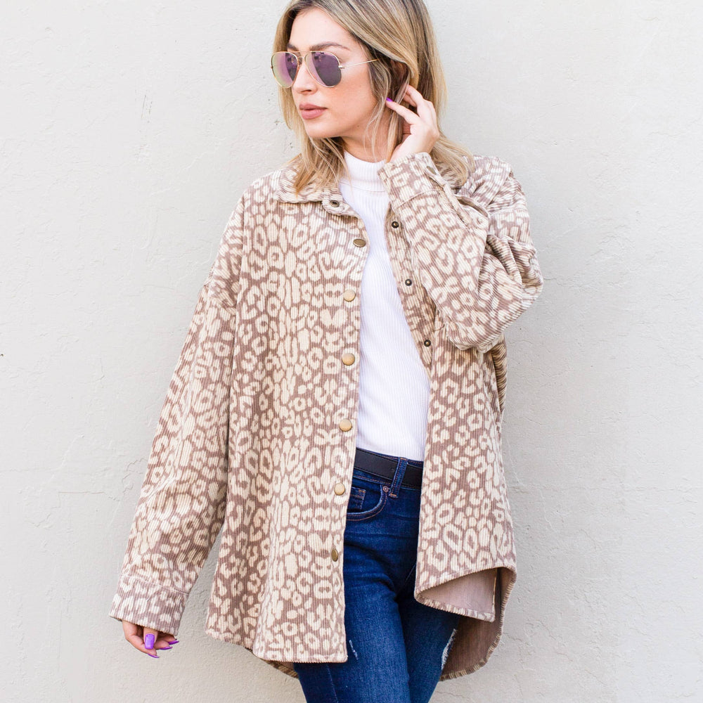 Beige Leopard Corduroy Shacket