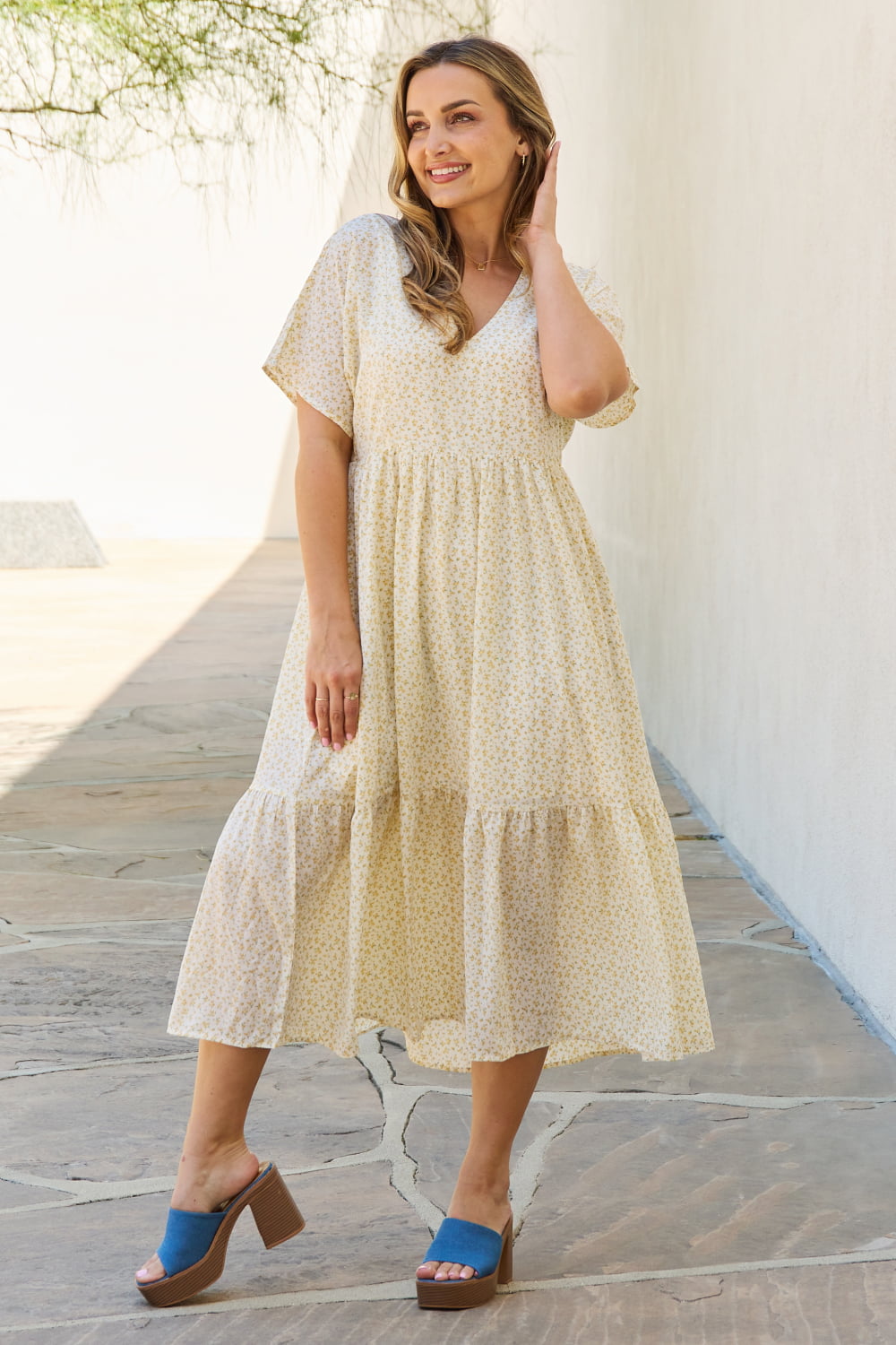 Kiara Kimono Sleeve Midi Dress in Cream