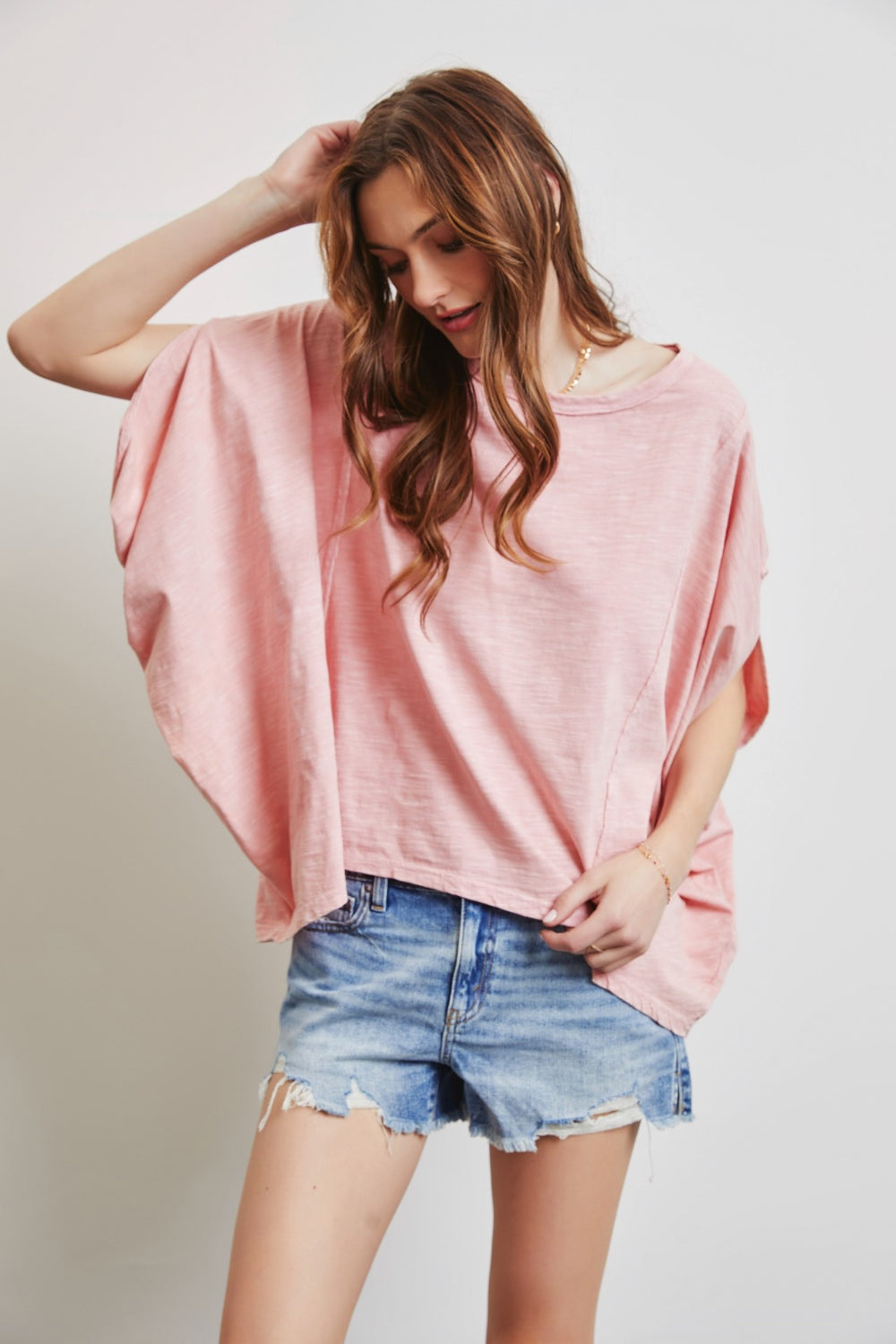 Garment-Dyed Boat Neck Oversized Top