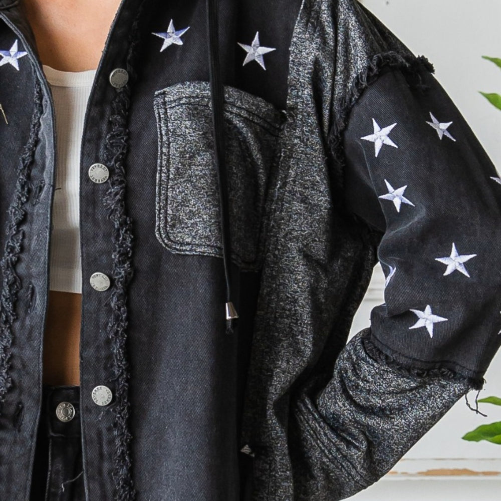 
                      
                        Star Embroidered Hooded Denim Jacket
                      
                    