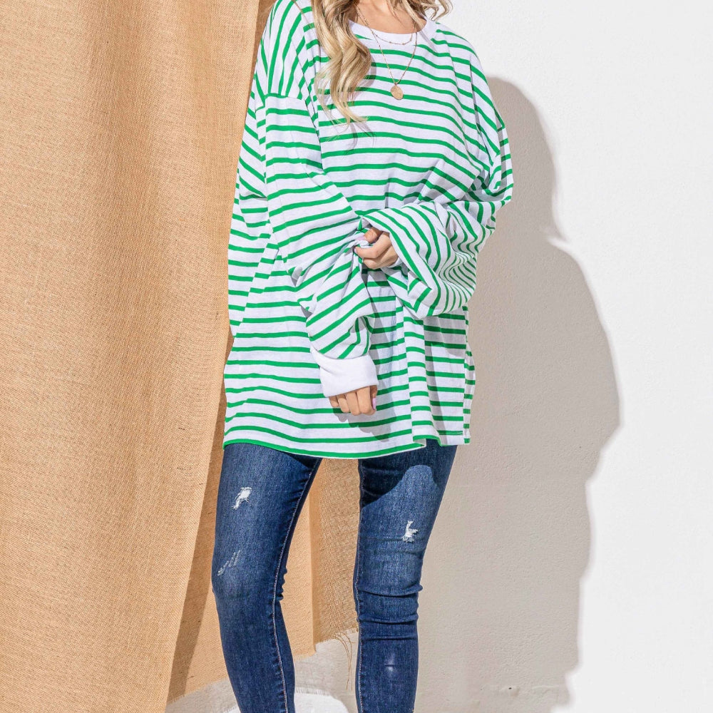 
                      
                        Oversized Striped Balloon Sleeve Top
                      
                    