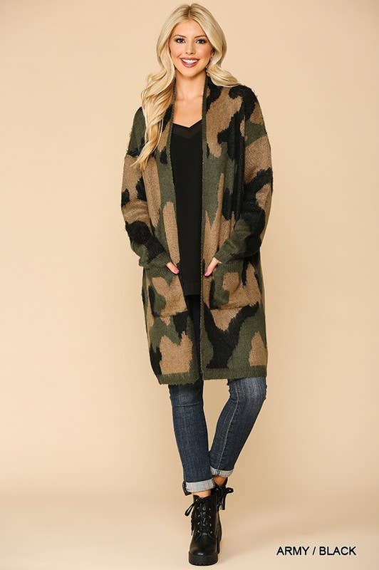 Camo Knee Length Cardigan