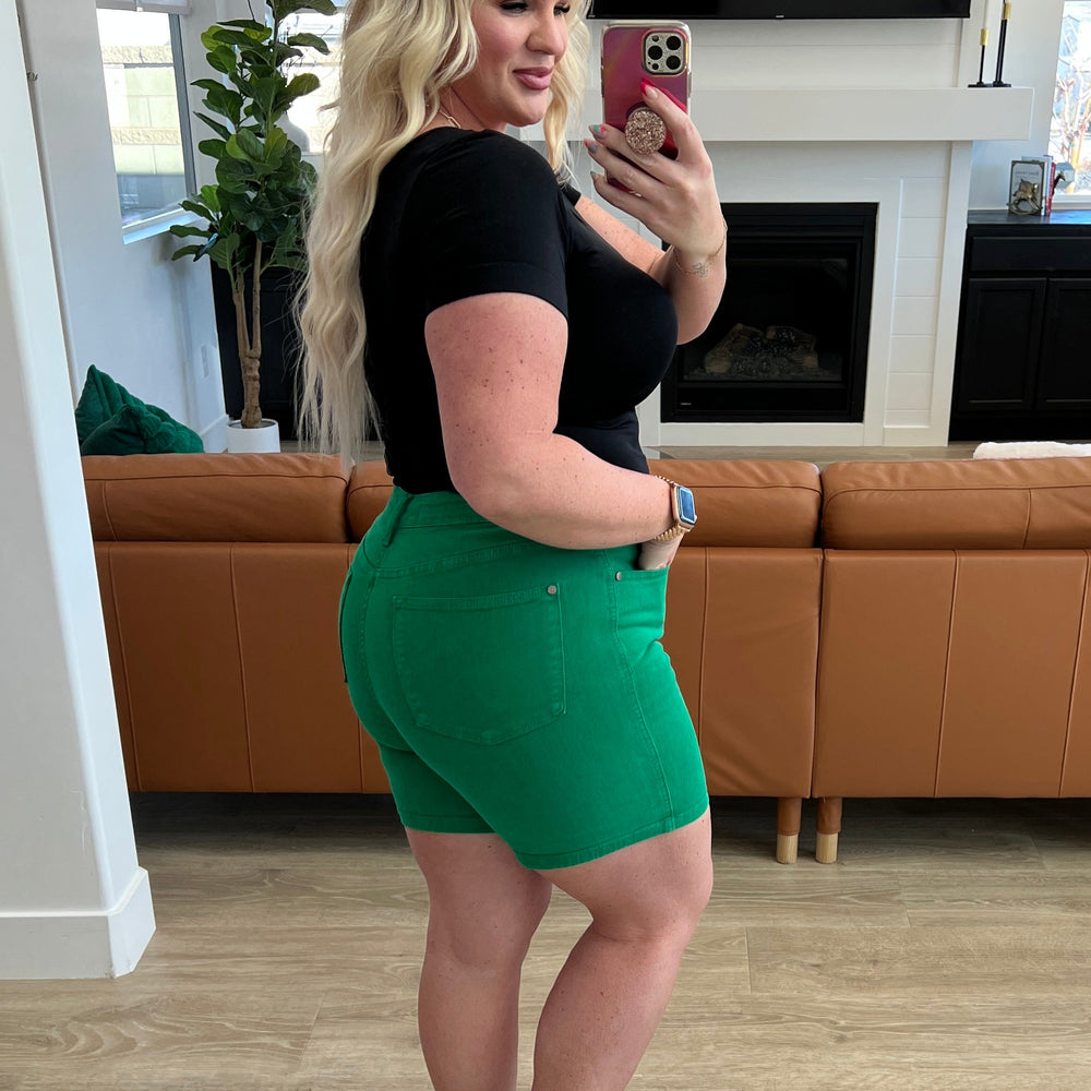 
                      
                        Jenna High Rise Control Top Cuffed Shorts in Green
                      
                    