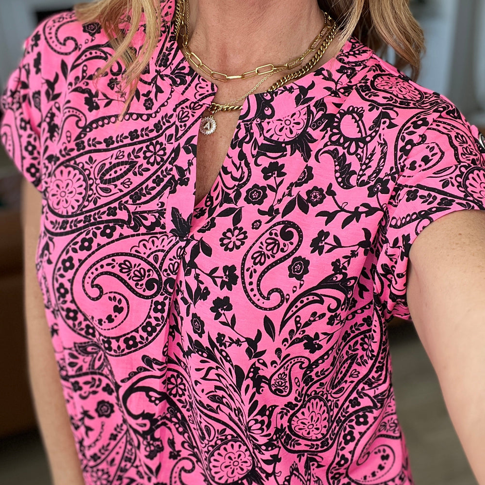 
                      
                        Lizzy Cap Sleeve Top in Pink Paisley
                      
                    