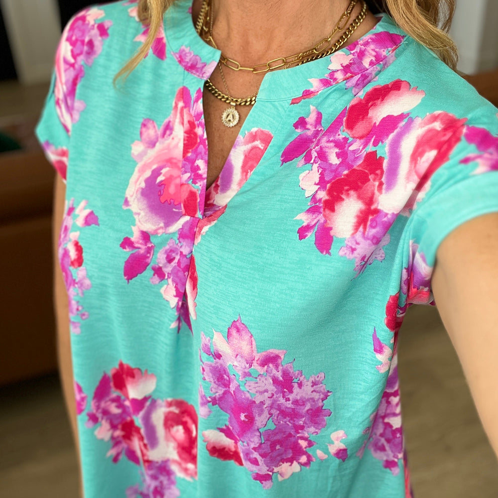 
                      
                        Lizzy Cap Sleeve Top in Hot Pink and Mint Floral
                      
                    