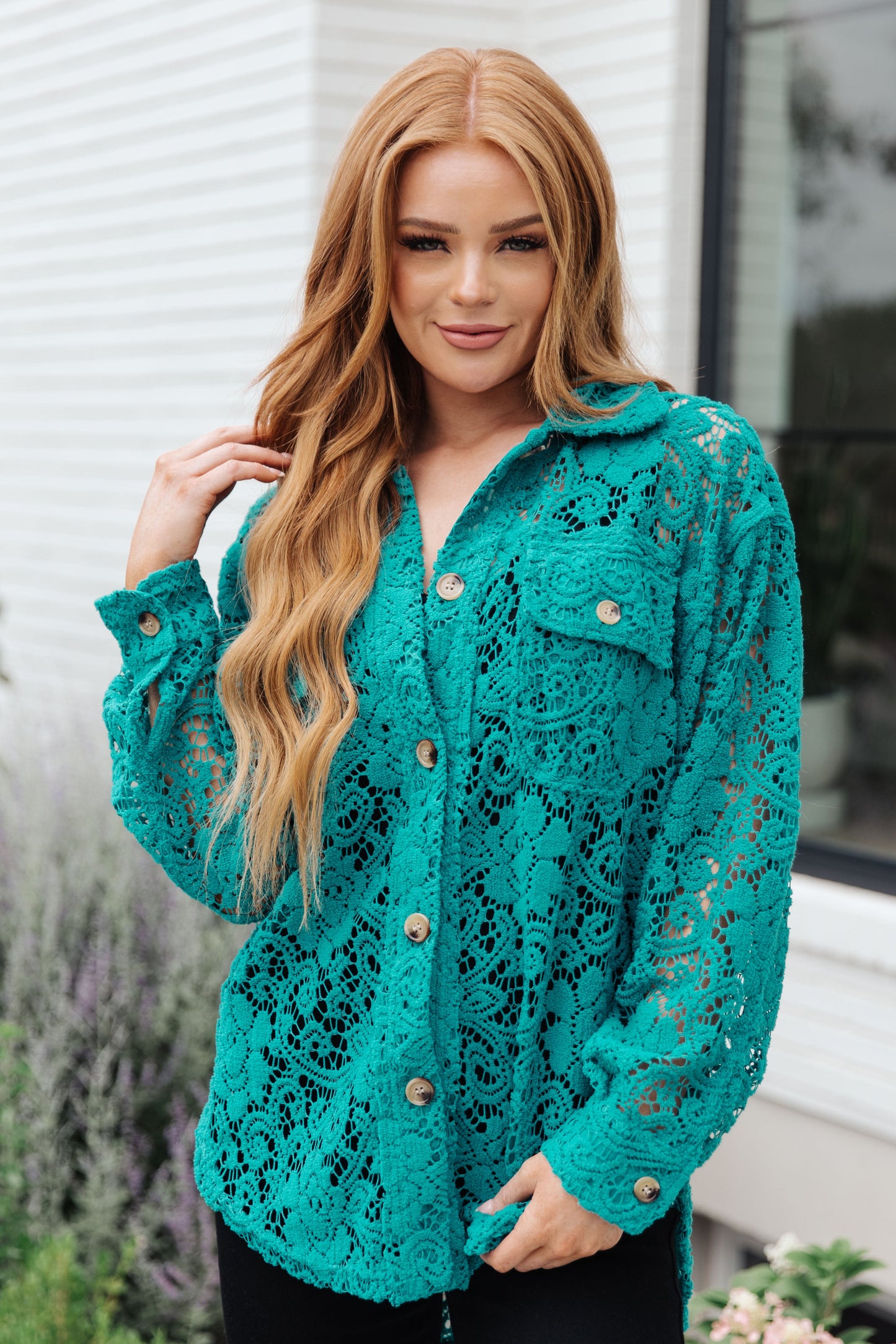 Topped with Lace Button Down Shacket