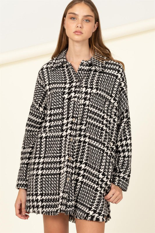 Cool Comeback Houndstooth Shacket