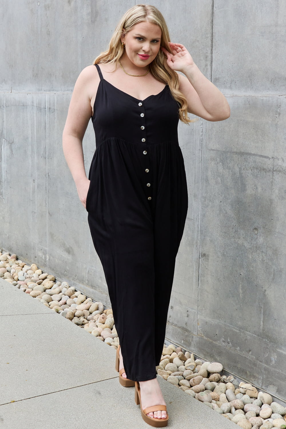 Load image into Gallery viewer, Millie Wide Leg Button Down Jumpsuit in Black
