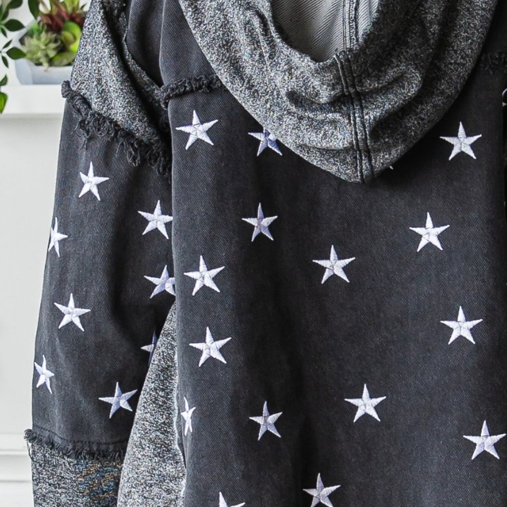 
                      
                        Star Embroidered Hooded Denim Jacket
                      
                    