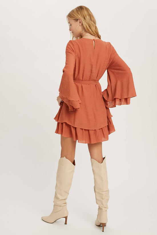 Load image into Gallery viewer, Terracotta Ruffle Boho Dress
