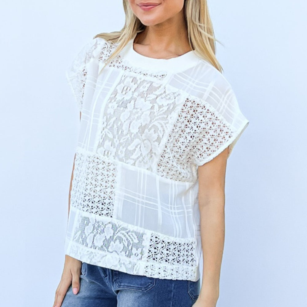 
                      
                        Lace Patchwork Short Sleeve Top and Cami Set
                      
                    