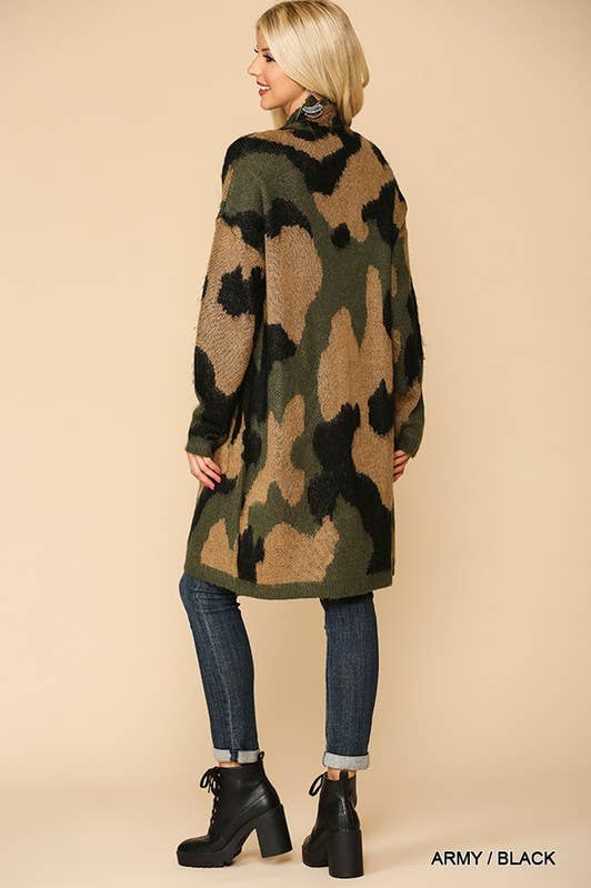 Camo Knee Length Cardigan