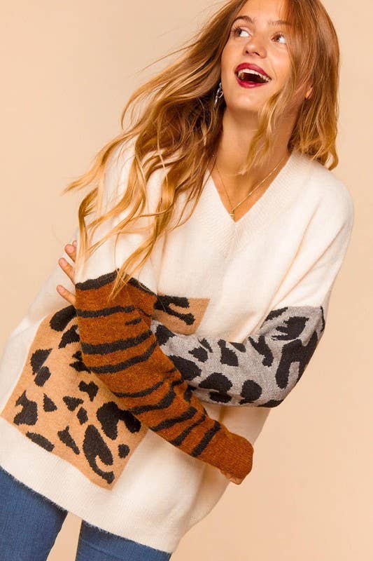 Mixed Animal Print Sweater