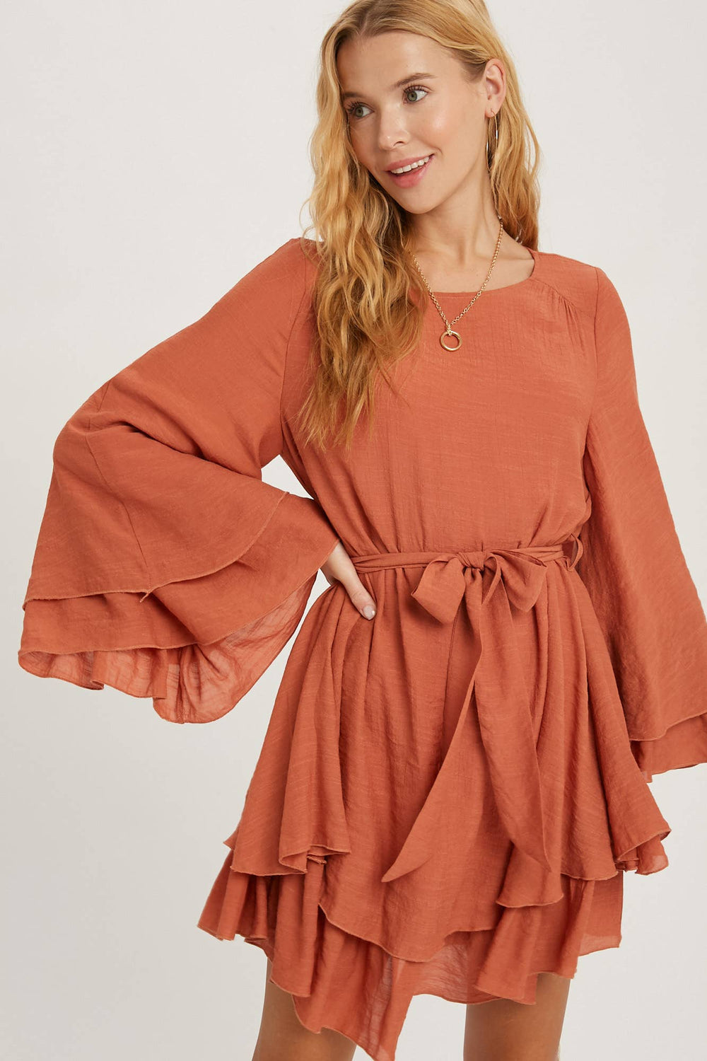 Terracotta Ruffle Boho Dress