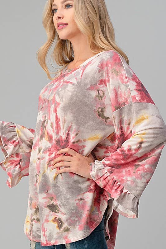 Pink Multi Ruffle Sleeve Tunic