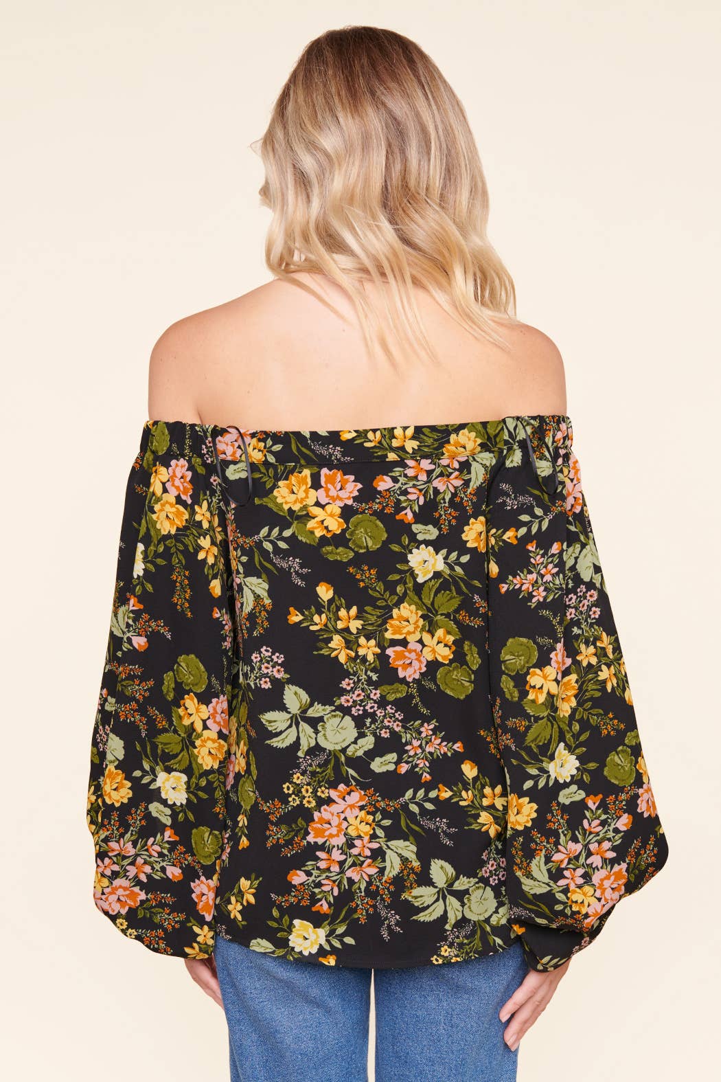 Black Floral OTS Top