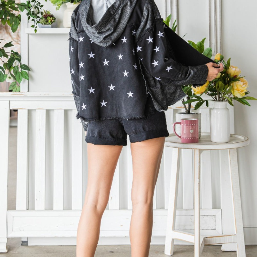 
                      
                        Star Embroidered Hooded Denim Jacket
                      
                    