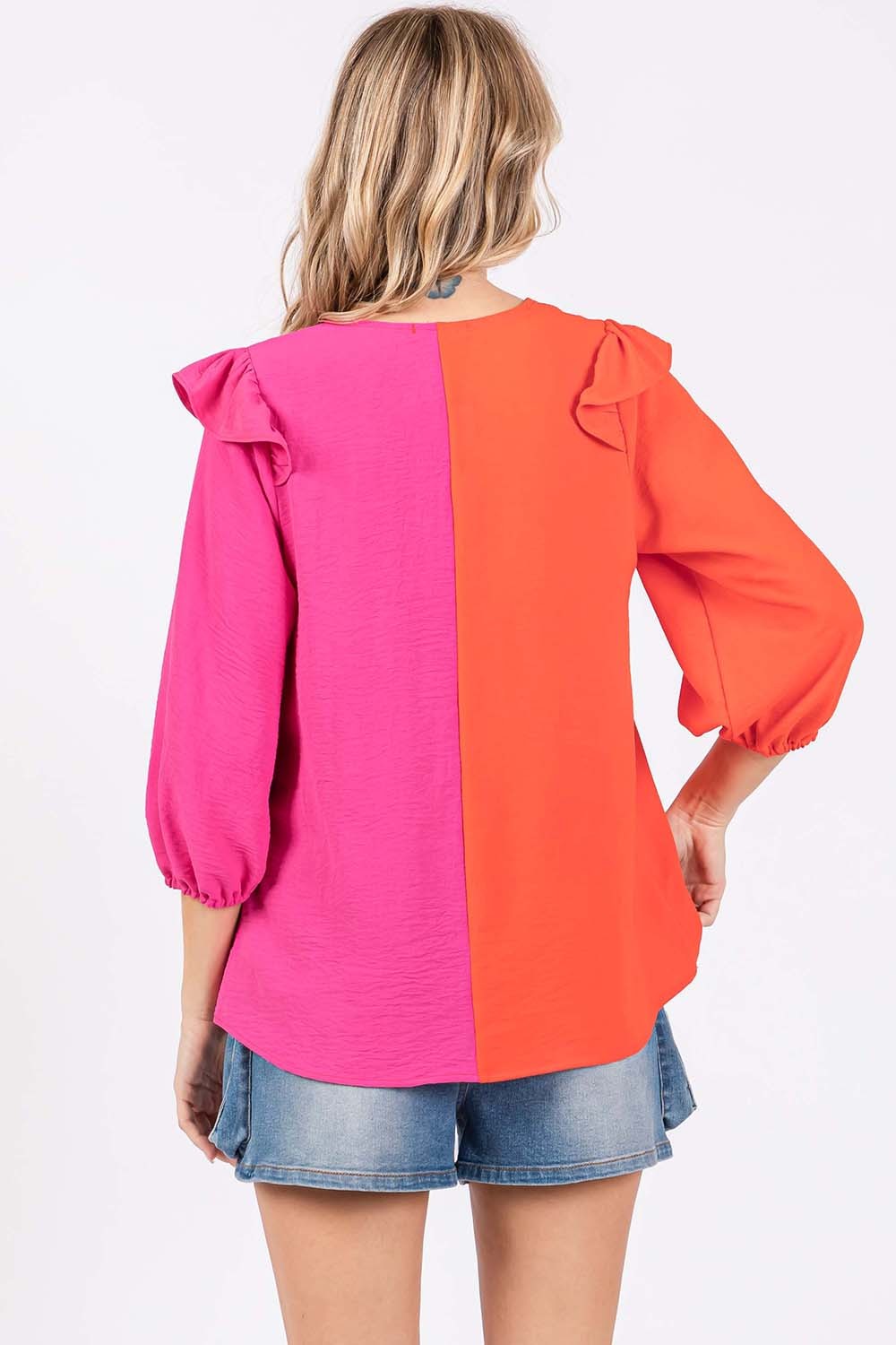 Ruffle Trim Contrast Blouse