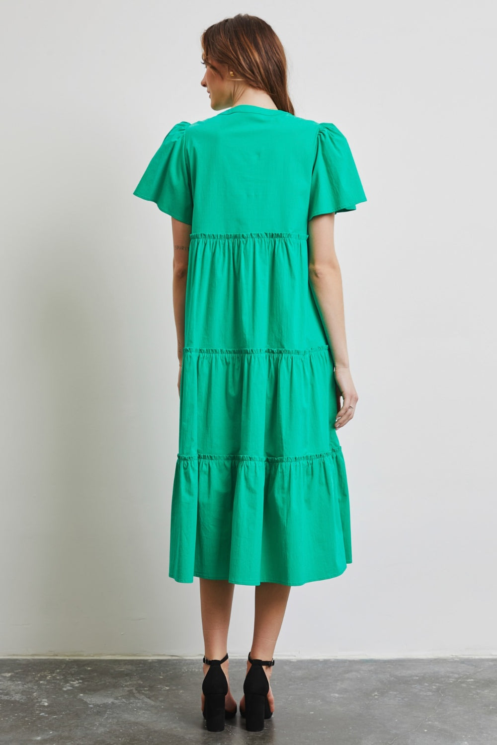 Cotton Poplin Ruffled Tiered Midi Dress