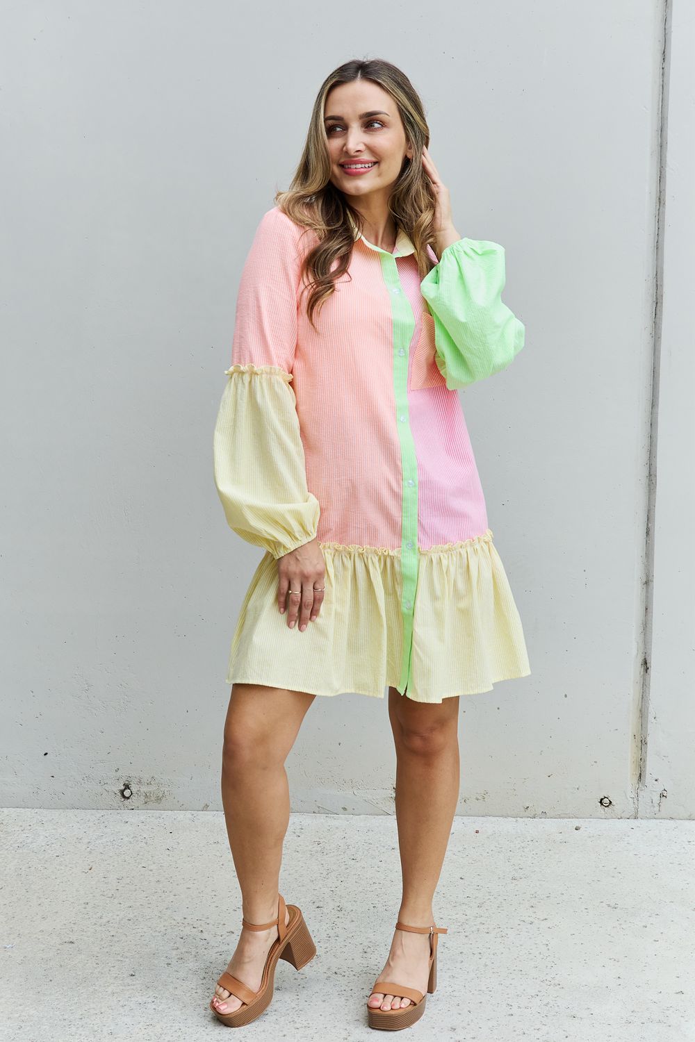 Carsyn Colorblock Long Sleeve Shirt Dress