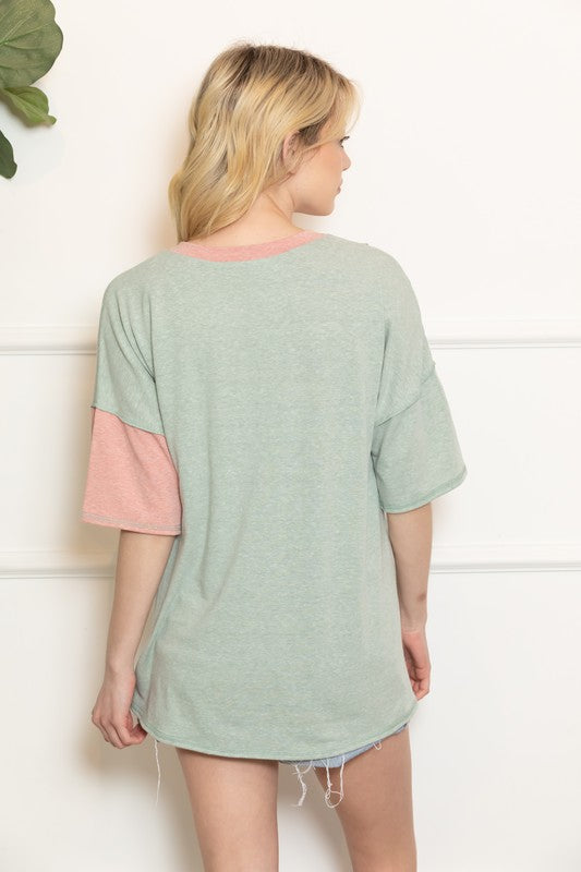 Colorblock Buttoned Knit Top