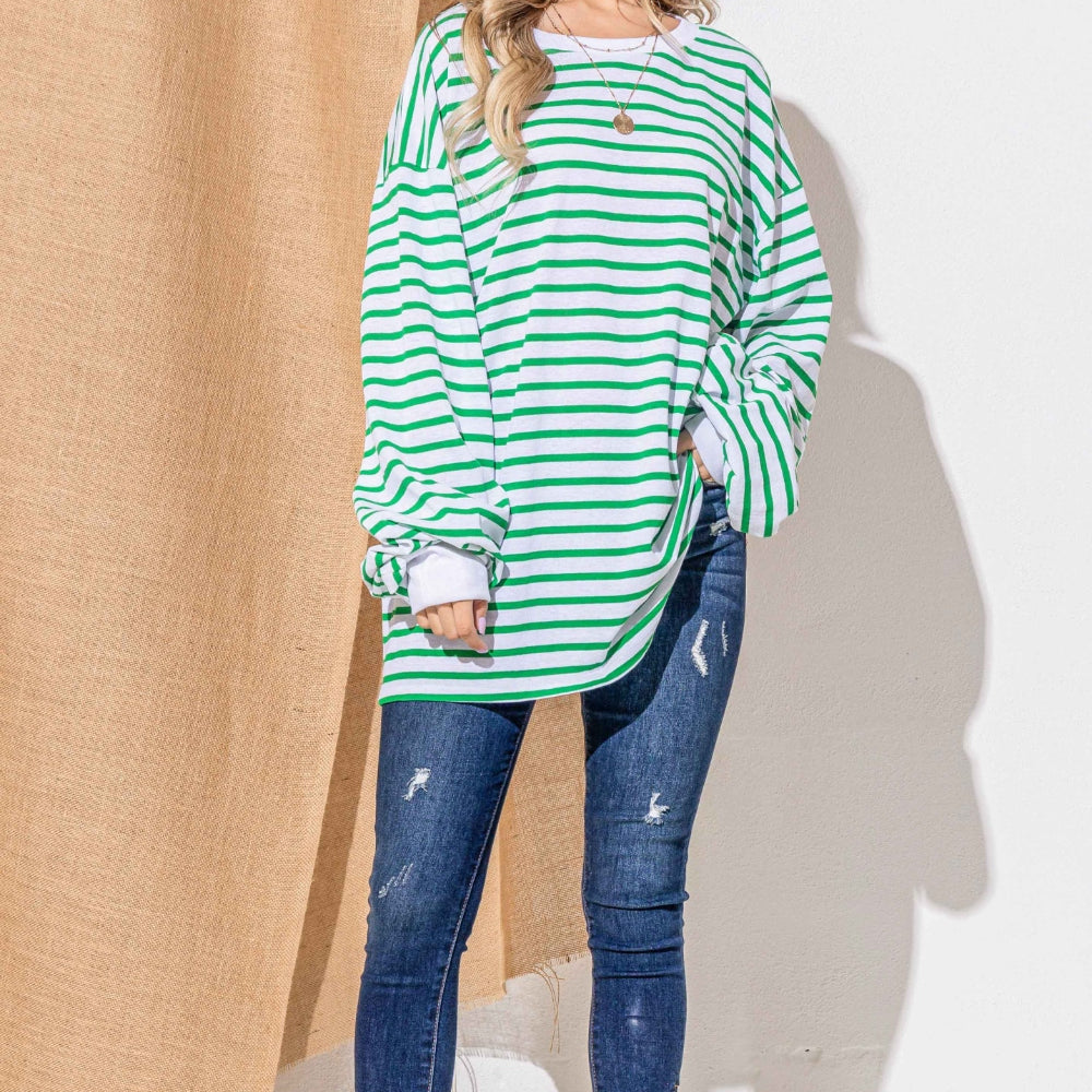 
                      
                        Oversized Striped Balloon Sleeve Top
                      
                    