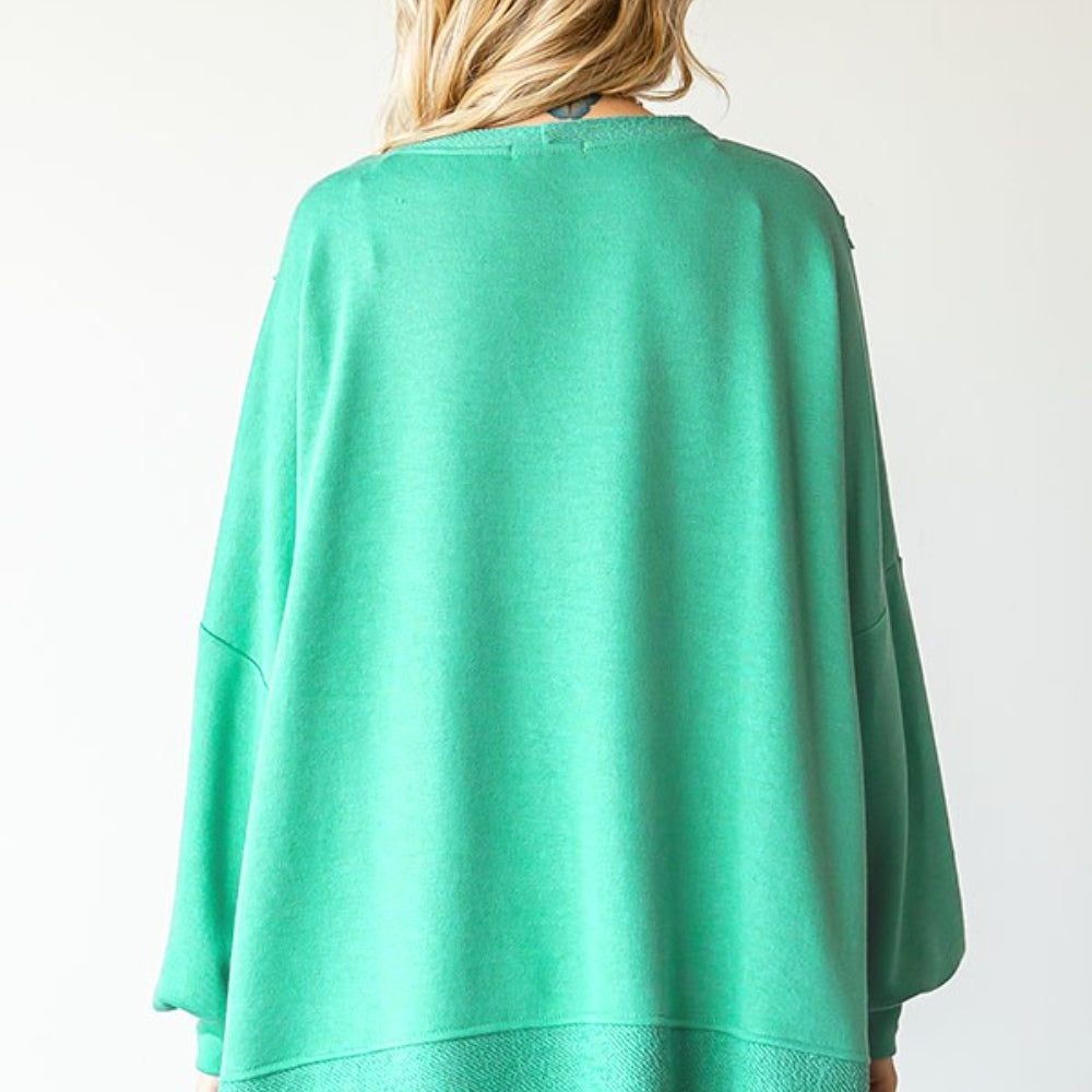 
                      
                        Exposed Seam Round Neck Dropped Shoulder Blouse
                      
                    