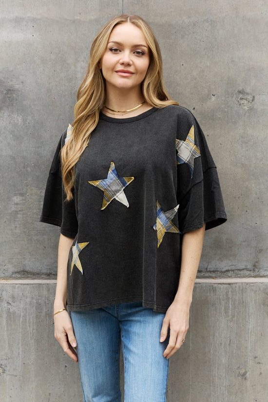 Penelope Printed Star Patch Detail Top