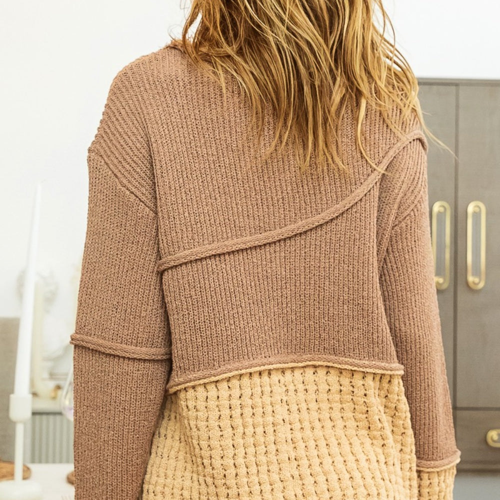 
                      
                        Textured Detail Contrast Drop Shoulder Sweater
                      
                    