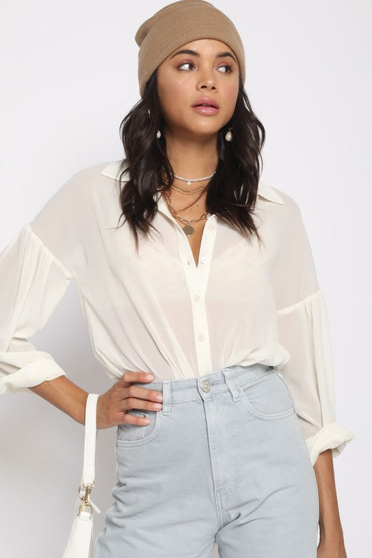Natali Sheer Button Up Blouse