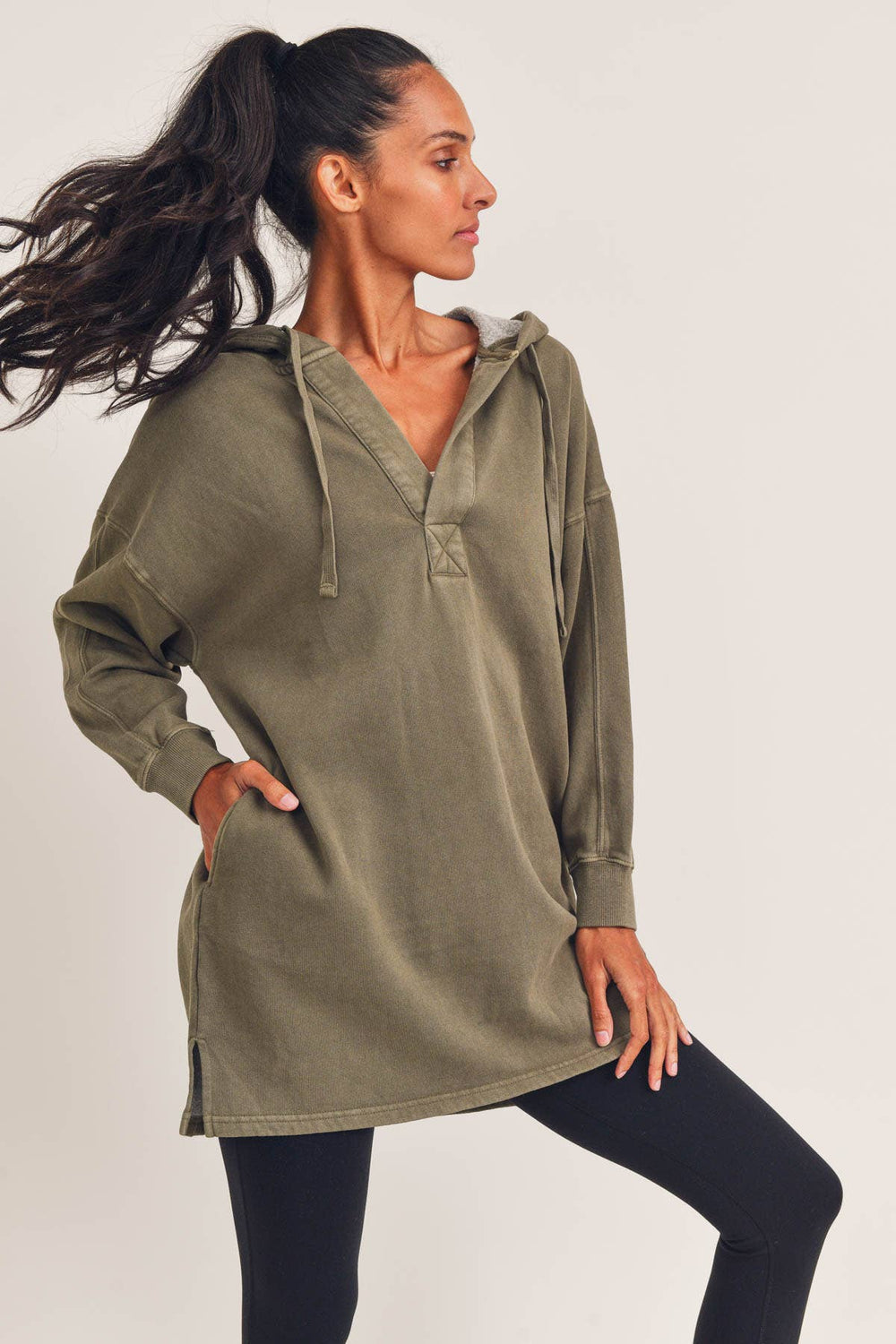 Olive Mineral-Washed Pullover